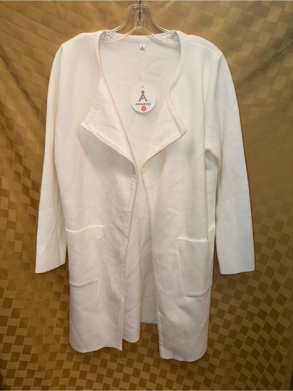 Anazbess Cream Open-Front Longline Cardigan with Pockets